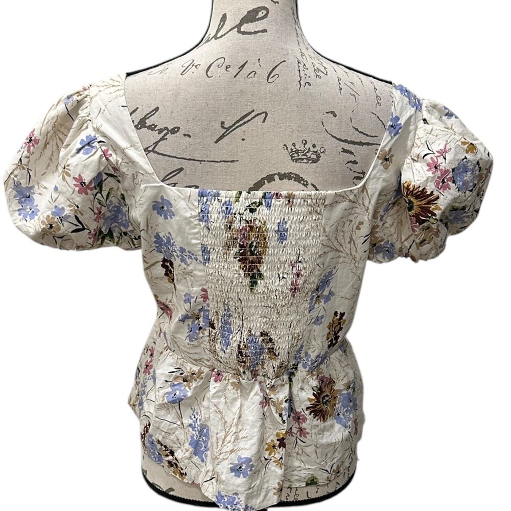 Anthropologie Floral Puff Sleeve Blouse - Cream and Multicolor - Picture 9 of 9